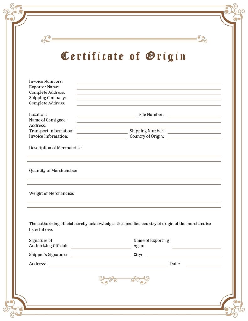 Certificate of Origin for Gold